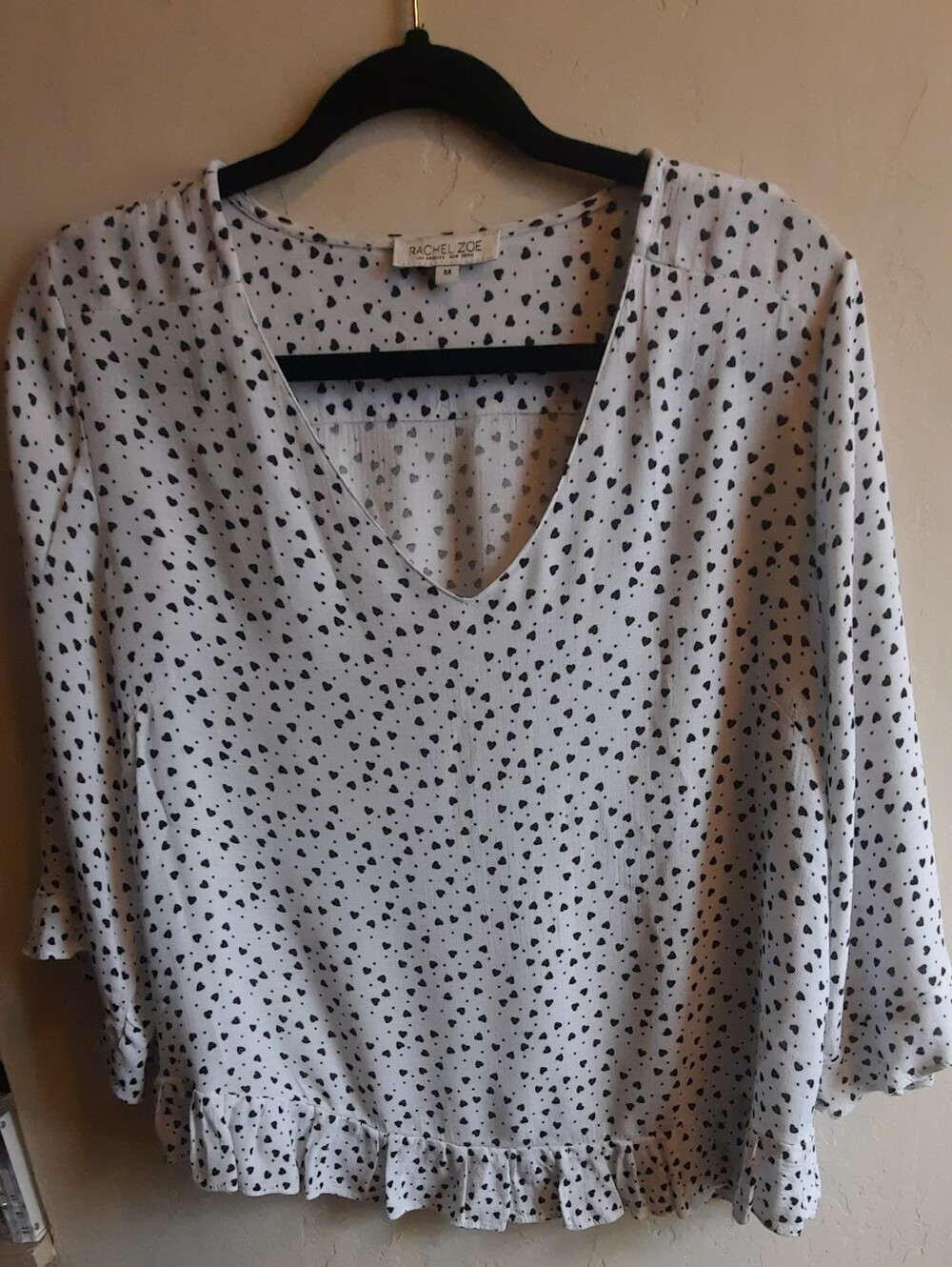 Rachel Zoe White V-Neck Heart Print Blouse